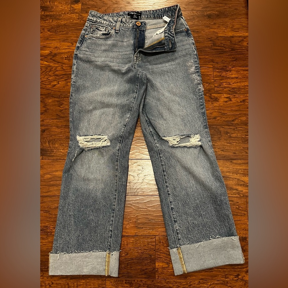 Maurices Blue Distressed Straight Leg Jeans, NEW